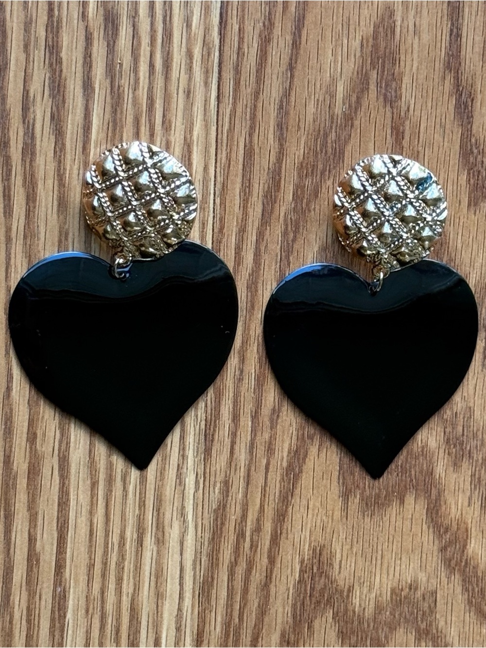 Gold & Black Heart Drop Earrings - Women's Fashion Jewelry